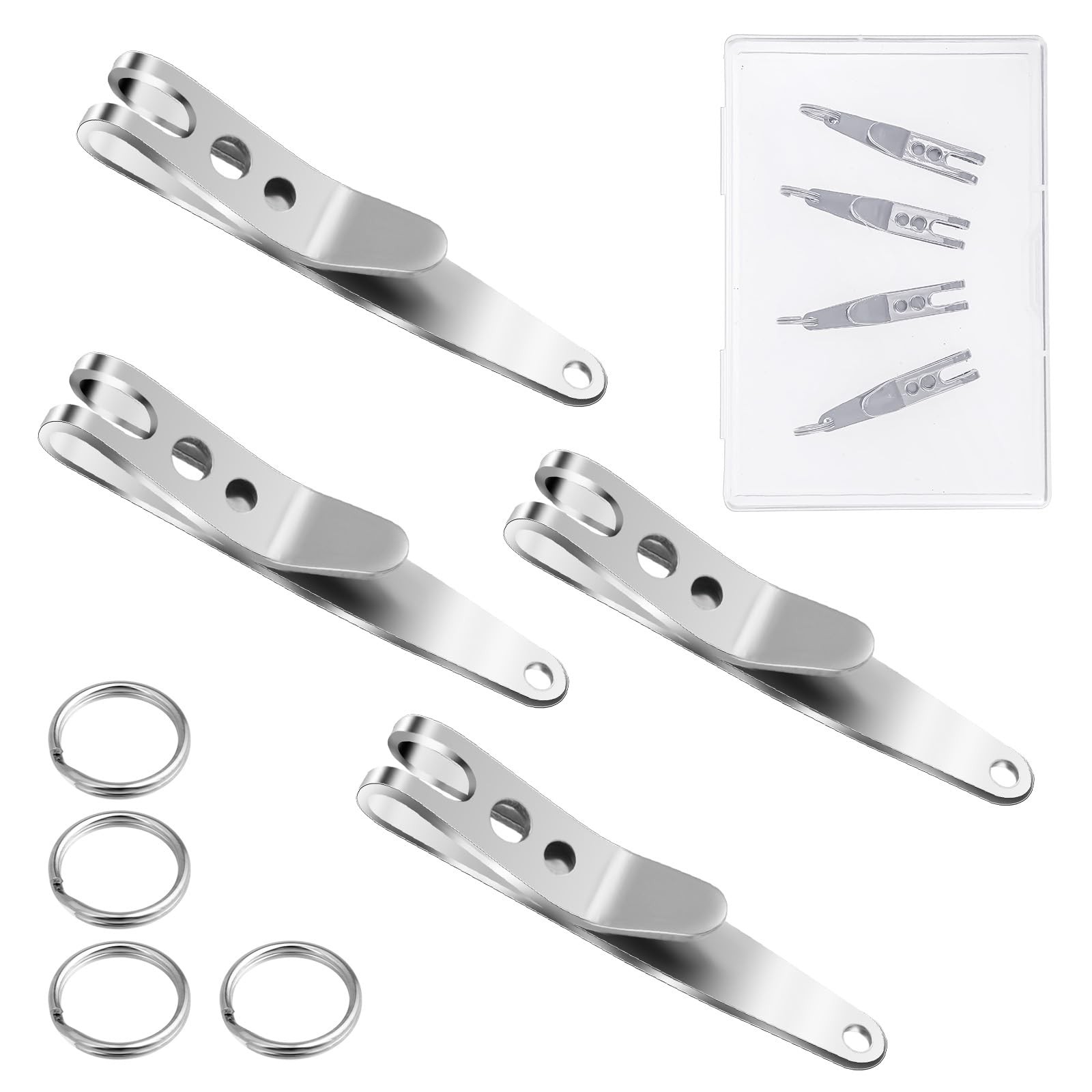4 Pcs Pocket Clip,Deep Carry Pocket Clip,Stainless Steel Keychain Pockets Cli...