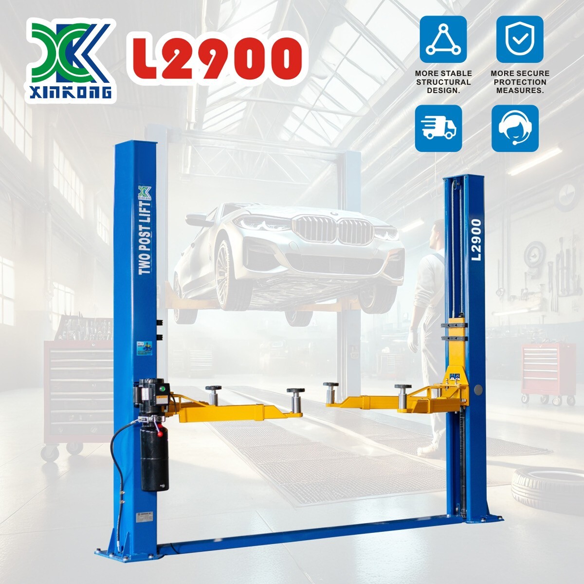 XK-Two Post L2900 110V Car Lift, 9000 lb Capacity, 110V, Floor Mount Auto Hoist