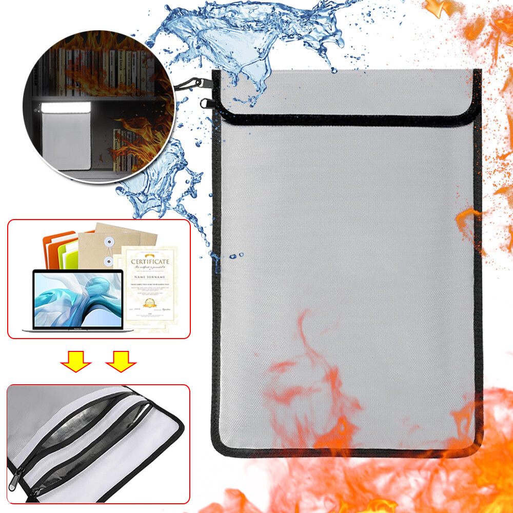Fireproof Document Pouch 2000℉ Waterproof Money Bag Cash File Tablet Organizer