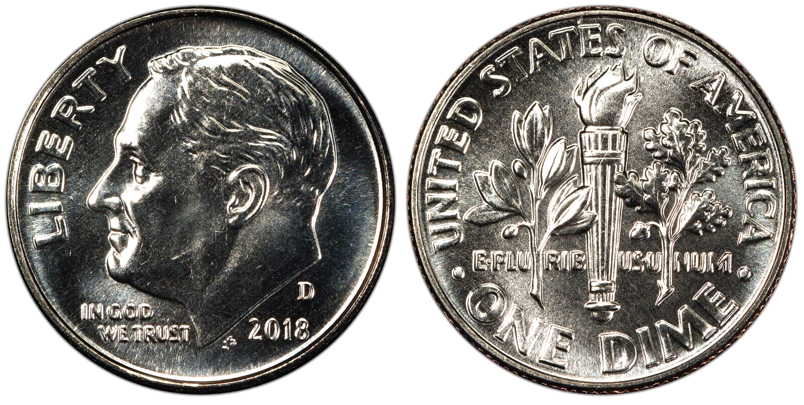 2018 P+D+S+S+S Roosevelt Dime Reverse, Silver, Clad and BU from Mint Proof Set