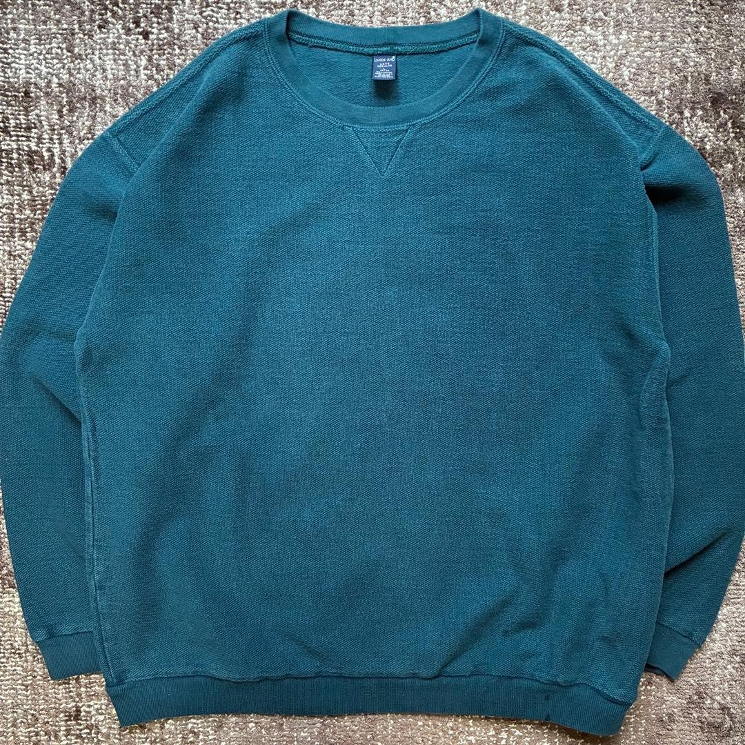 90s Lands' End USA Cotton Knit Crewneck Sweater Teal Turquoise L Vintage