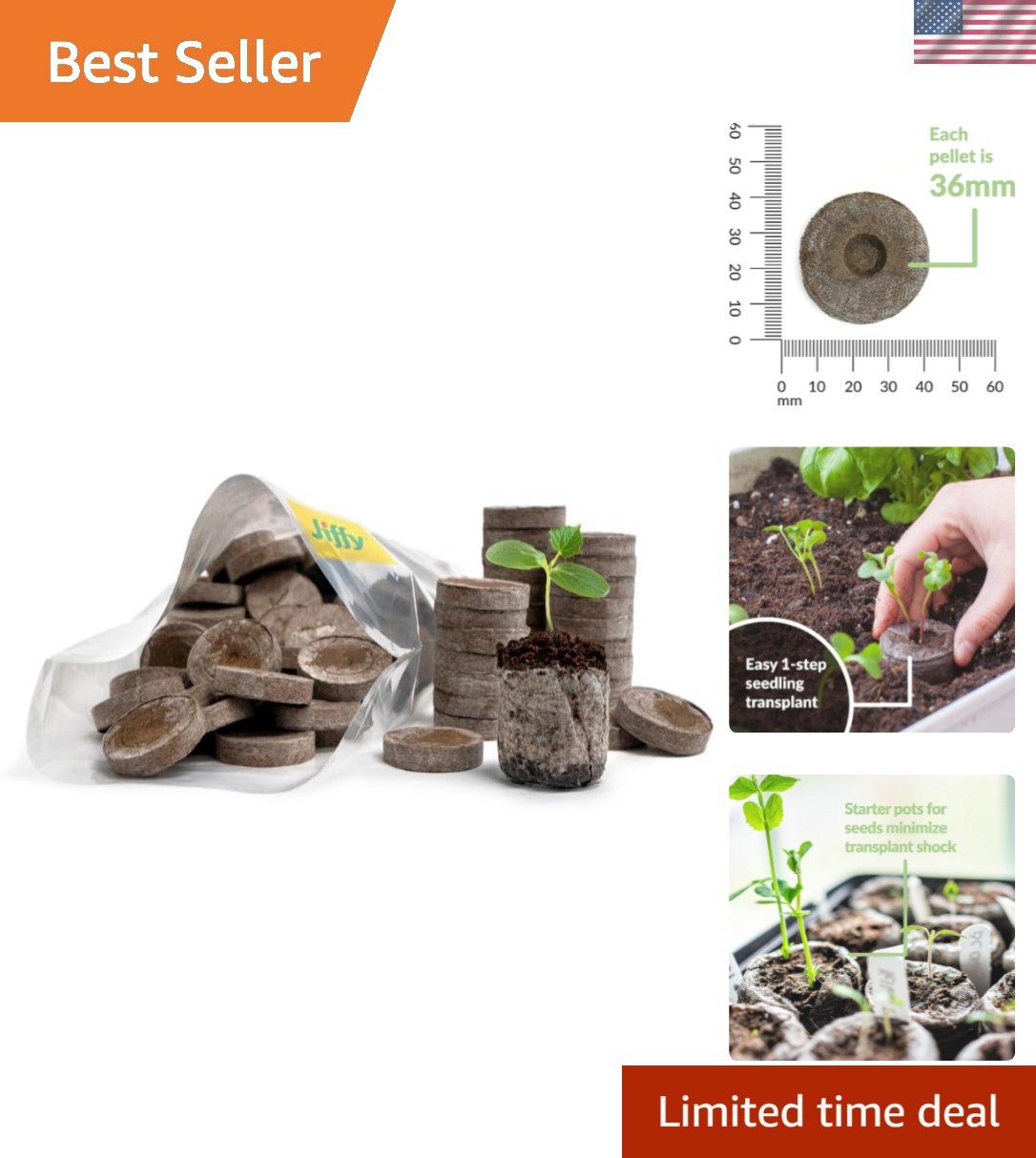 100 Count- 36 MM Peat Soil Pellets Seeds Starting Plugs: Indoor Seed Starter-...