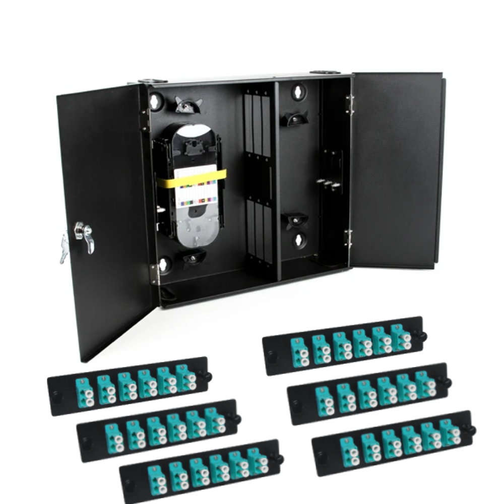 72LC OM3/OM4 Fiber 6 Panel Wall Enclosure Locking Splice Tray Spools