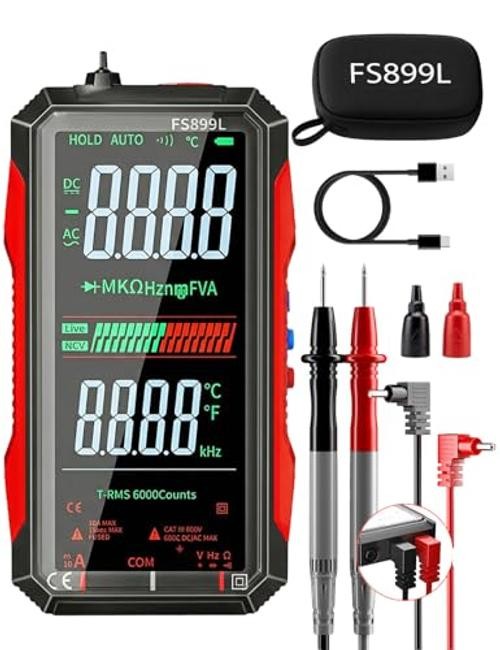 Rechargeable Digital Multimeter 6000 Counts True RMS Smart Tester with 5 Red