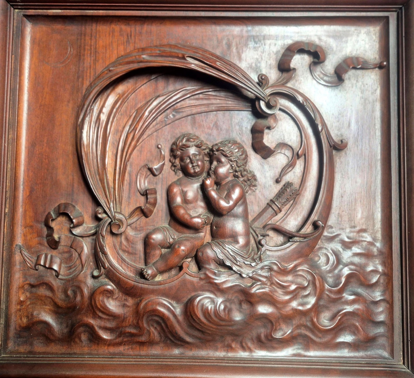 HORNER QUALITY FIGURAL CARVED PANELS TWIN HEADBOARDS