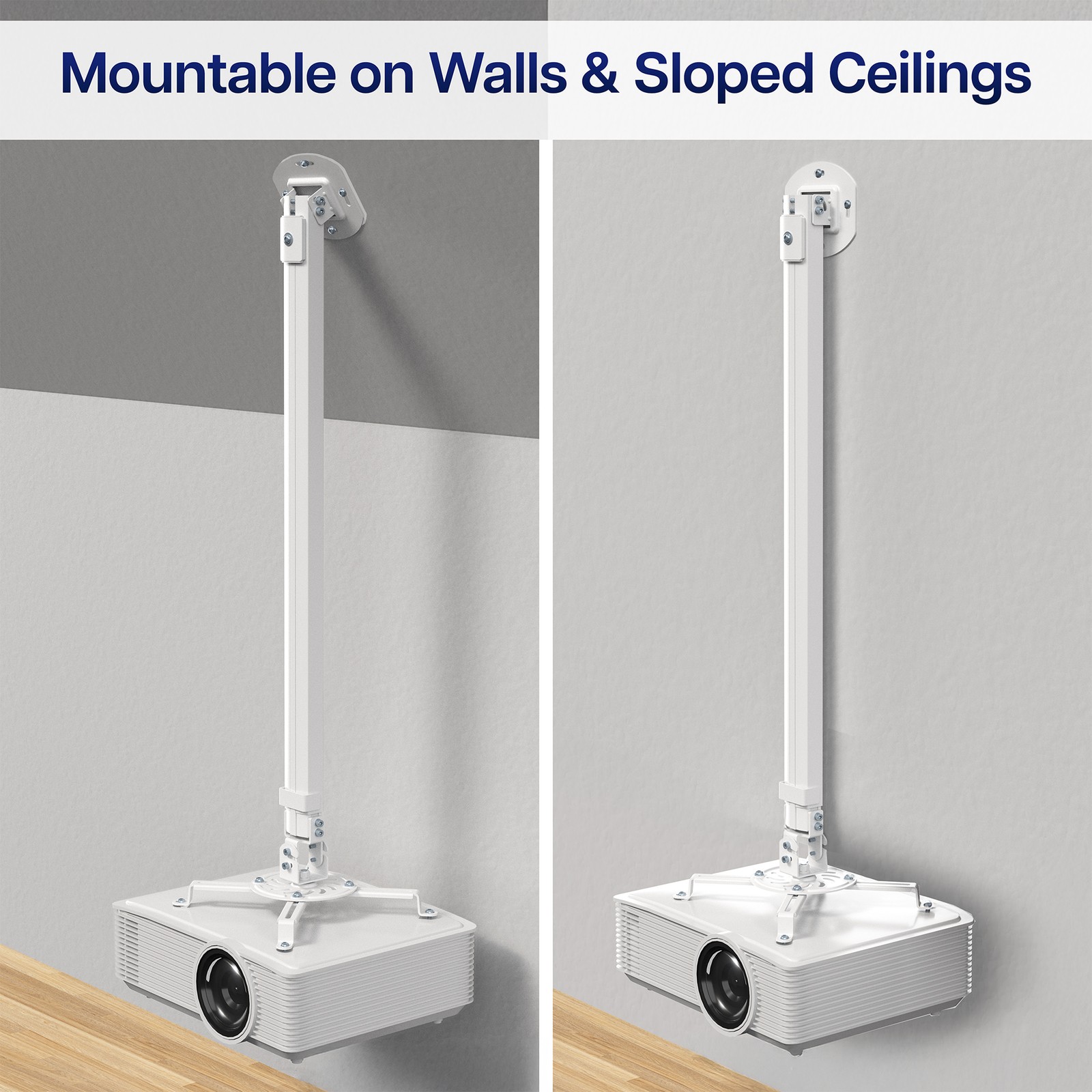 VIVO Universal White Tall Extending Projector Ceiling Mount, Height Adjustable