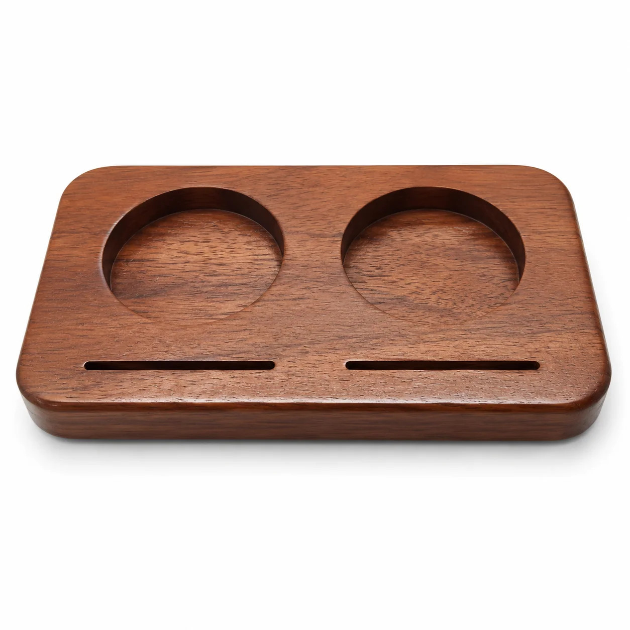 Acacia Wood Cup Holder Tray, 2-Slot Wooden Cup Stand for Glass Cups, Ceramic Mug
