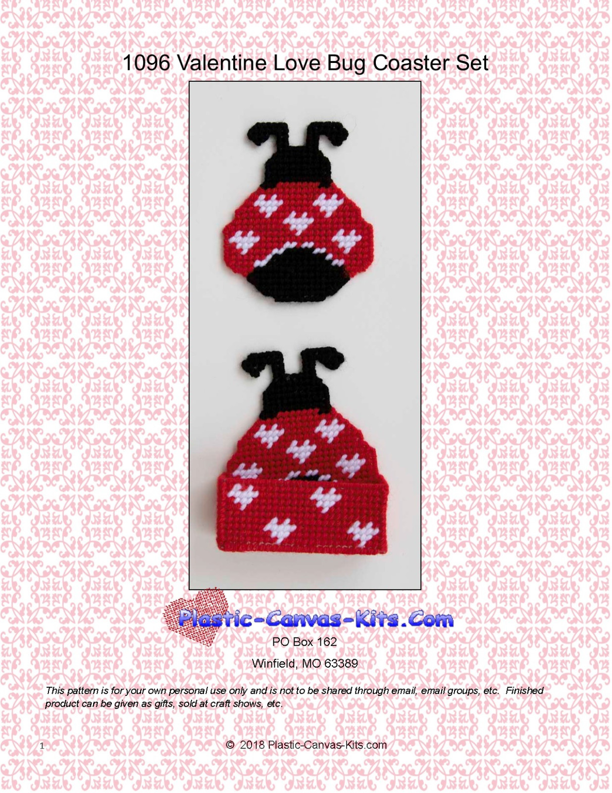 Valentine's Day Love Bug Coasters-Plastic Canvas Pattern or Kit