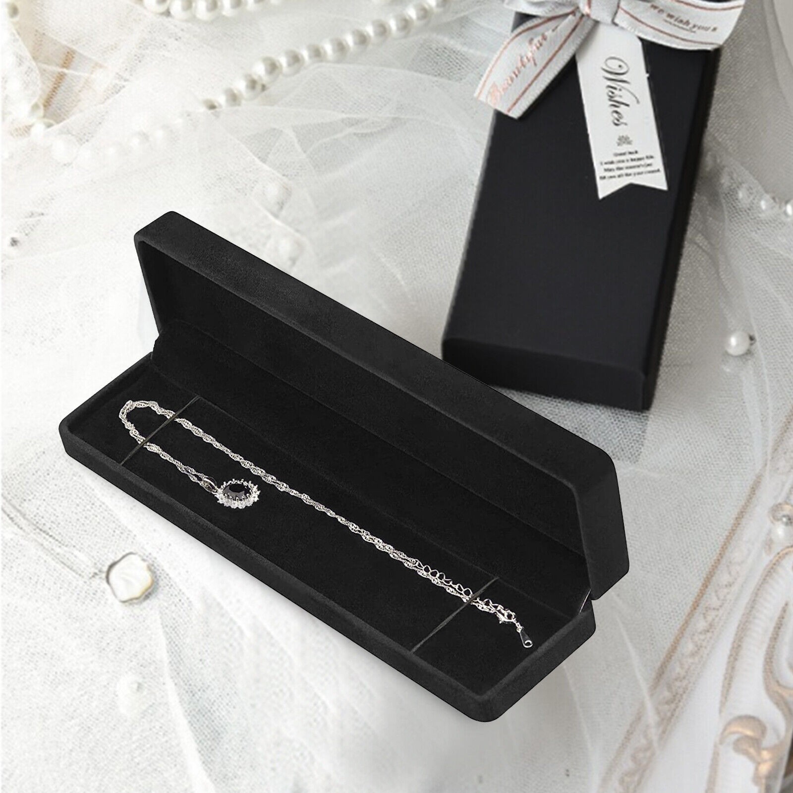 Jewelry Necklace Chain Gift Box Storage Case Display Flannel Organizer Box