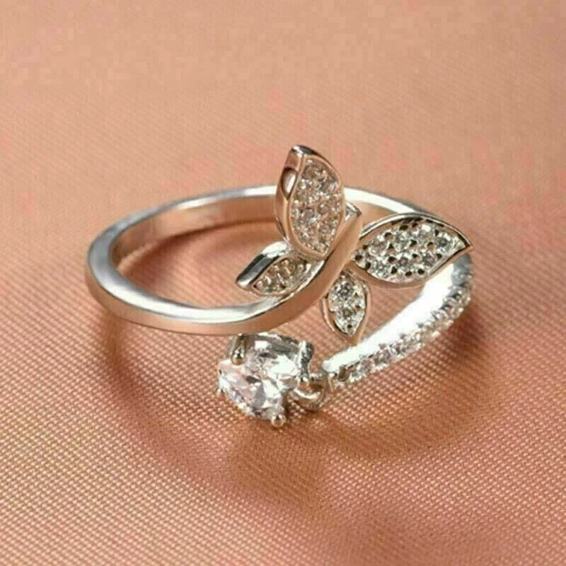 1.56Ct Lab Created Diamond Butterfly Women's Wedding Toe 14K White Gold Plated