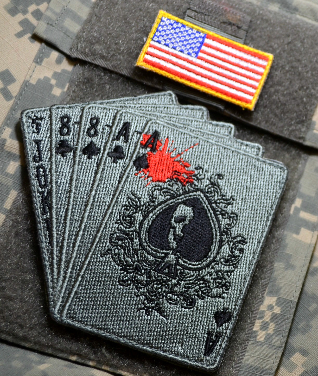 ODA MARSOC RAIDERS SP OPS SAS vêlkrö 2-PS: Ace-Joker DEAD MEN'S HAND + US Flag
