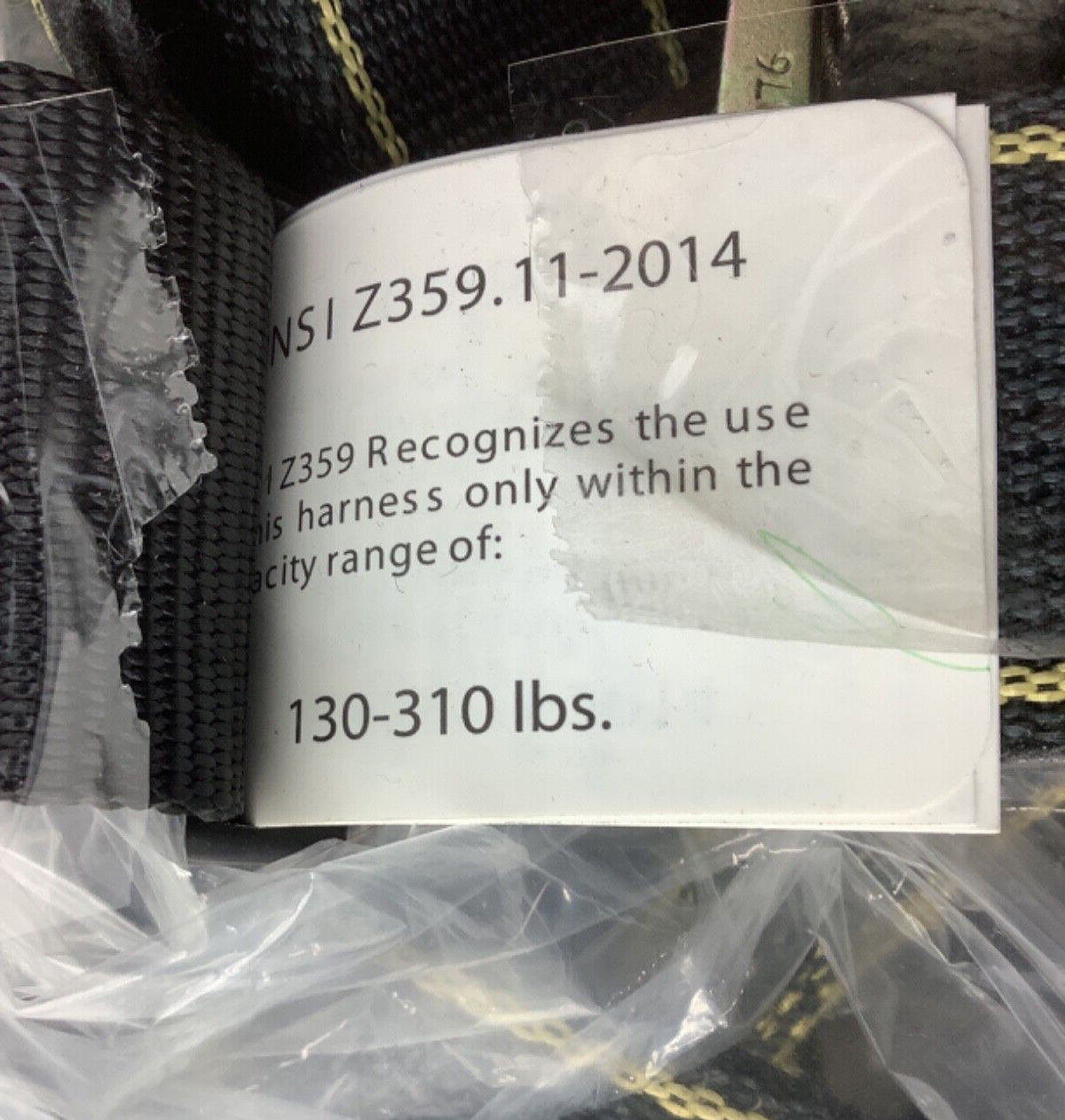 MSA Safety Harness Standard (130 to 310 lbs) Polyester Strap Black