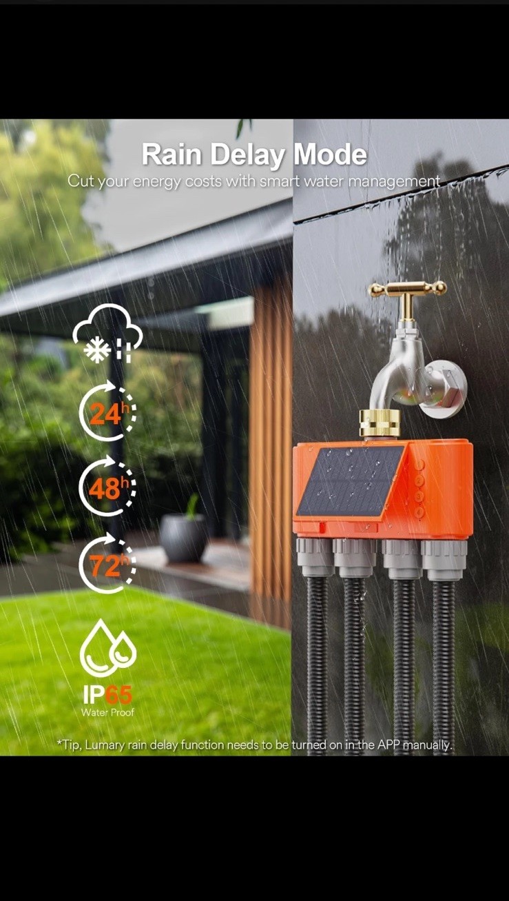 Solar WiFi Sprinkler Timer 4 Zone w/Water Flow Meter, Smart Water Timer for G...