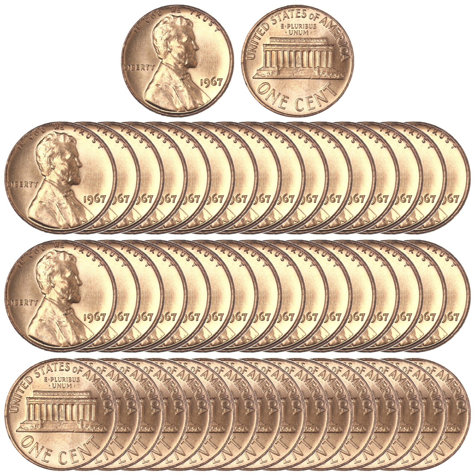 1967 (P) Lincoln Memorial Cent BU 50 Coin Roll