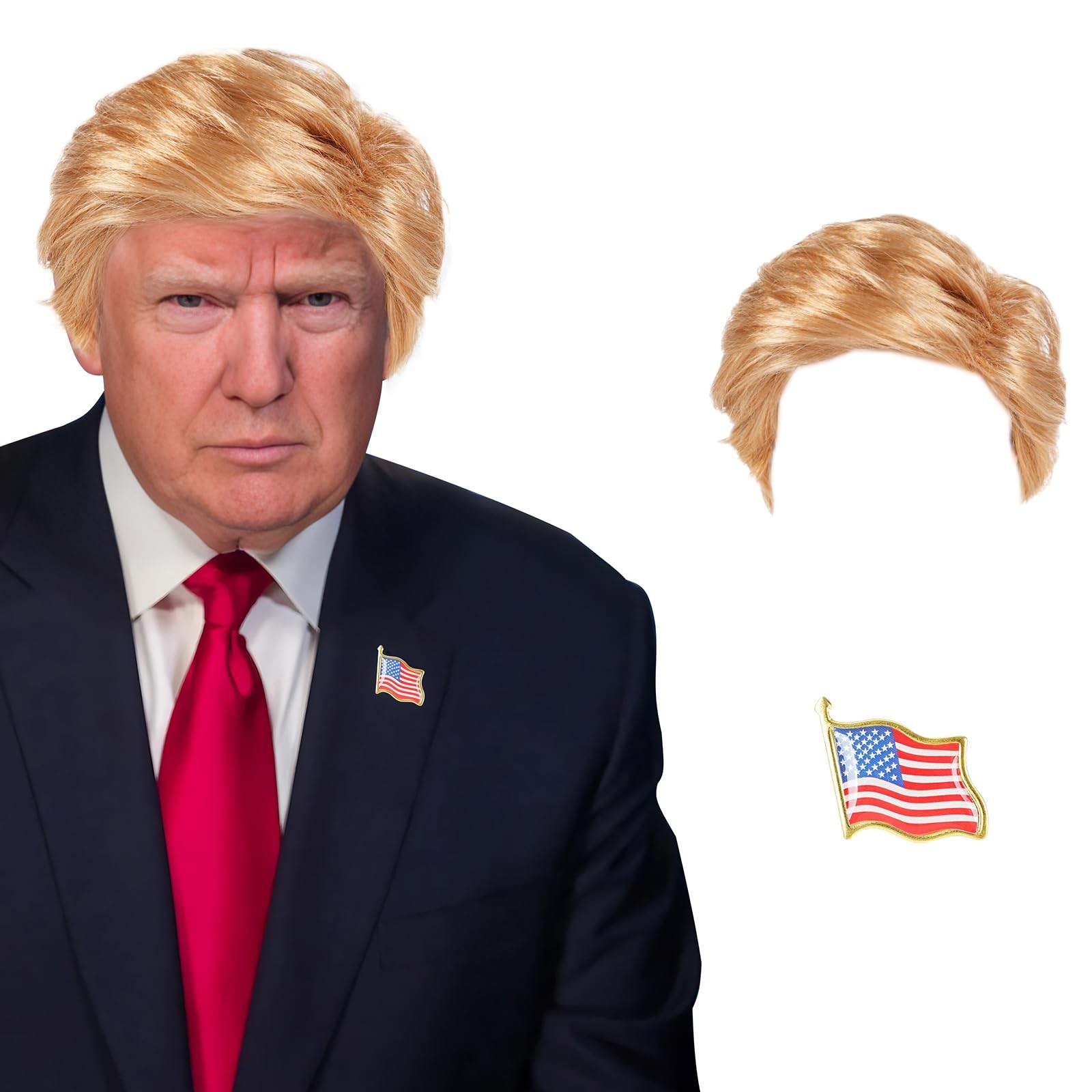 GenmeiFBH Funny Celebrity Wig - Presidential Candidate Donald wig with pin