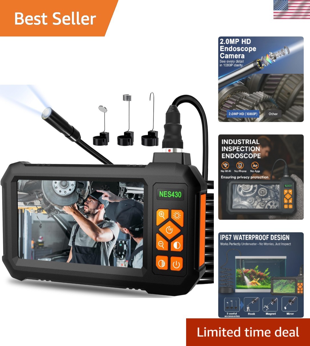 4.3" IPS Endoscope Inspection Camera - Perfect for Automotive & Home Use