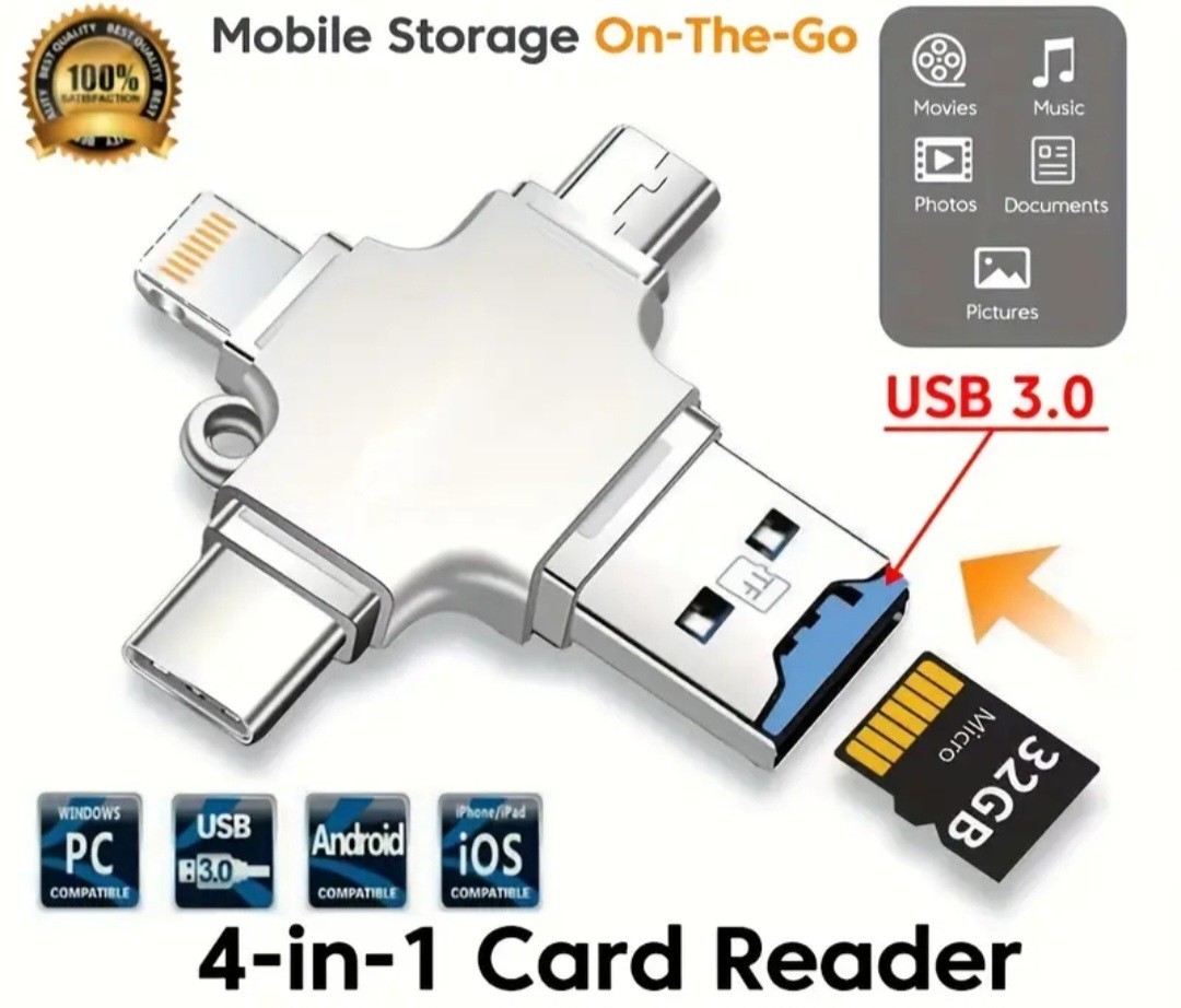 USB 3.0 TF/SD 64GB Card Adapter Flash Drive Type-C OTG iPhone&Android PC