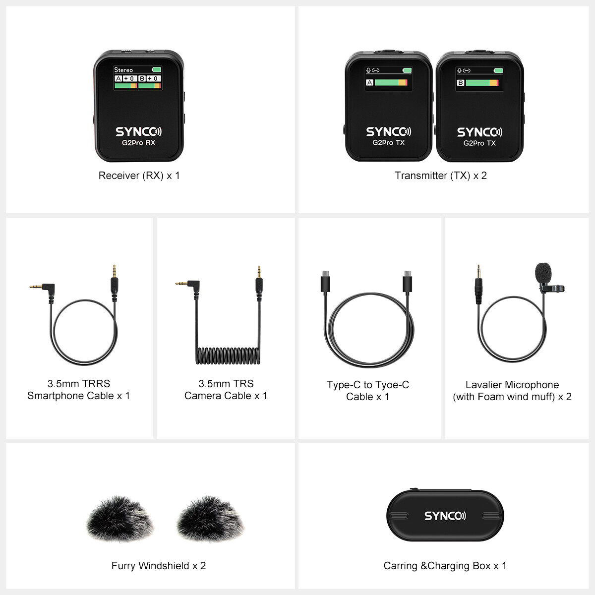 SYNCO G2(A2) Pro 2.4G Wireless Lavalier Microphone With Charging Case for Camera