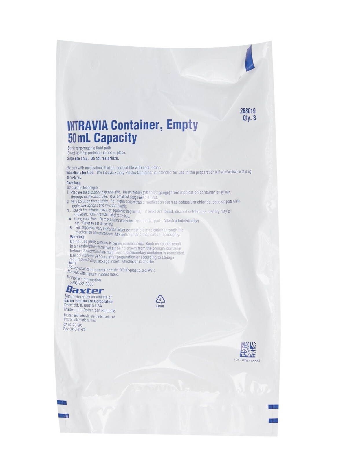 *48-Pieces* Baxter Intravia Container 50 mL Sterile 2B8019