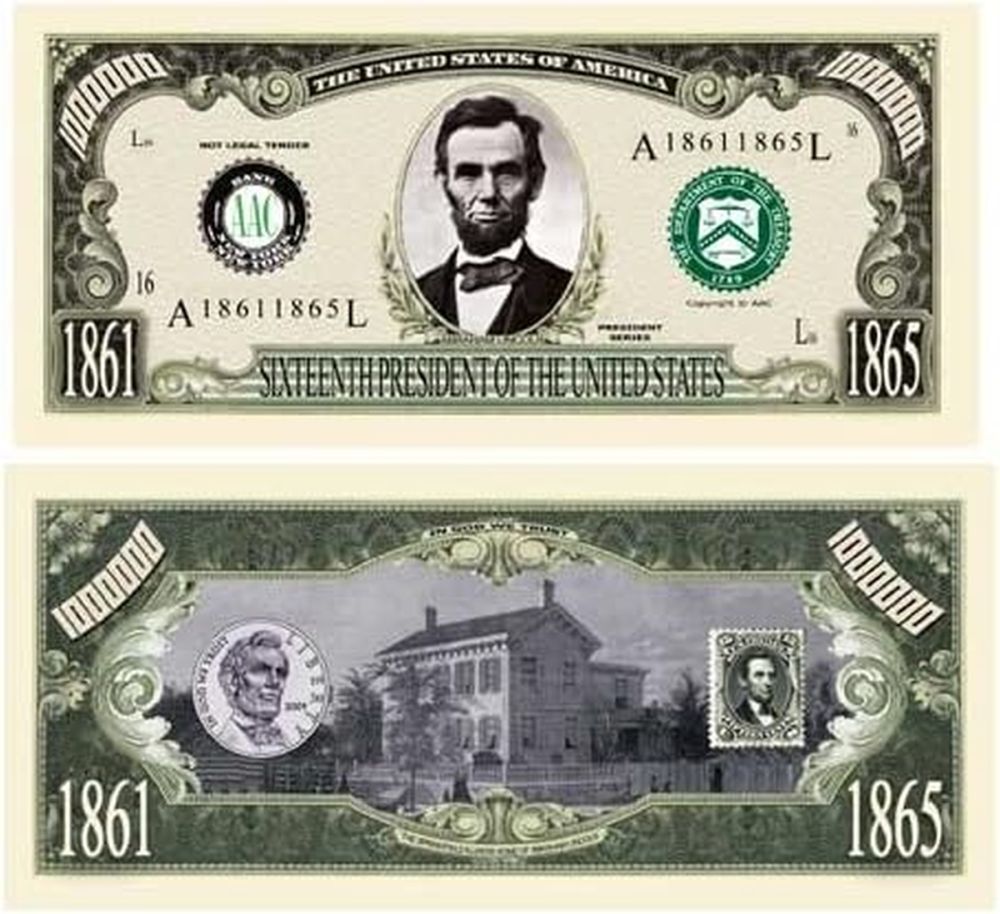 100 - President Abraham Lincoln Million Dollar Novelty Money Patriotic Bills