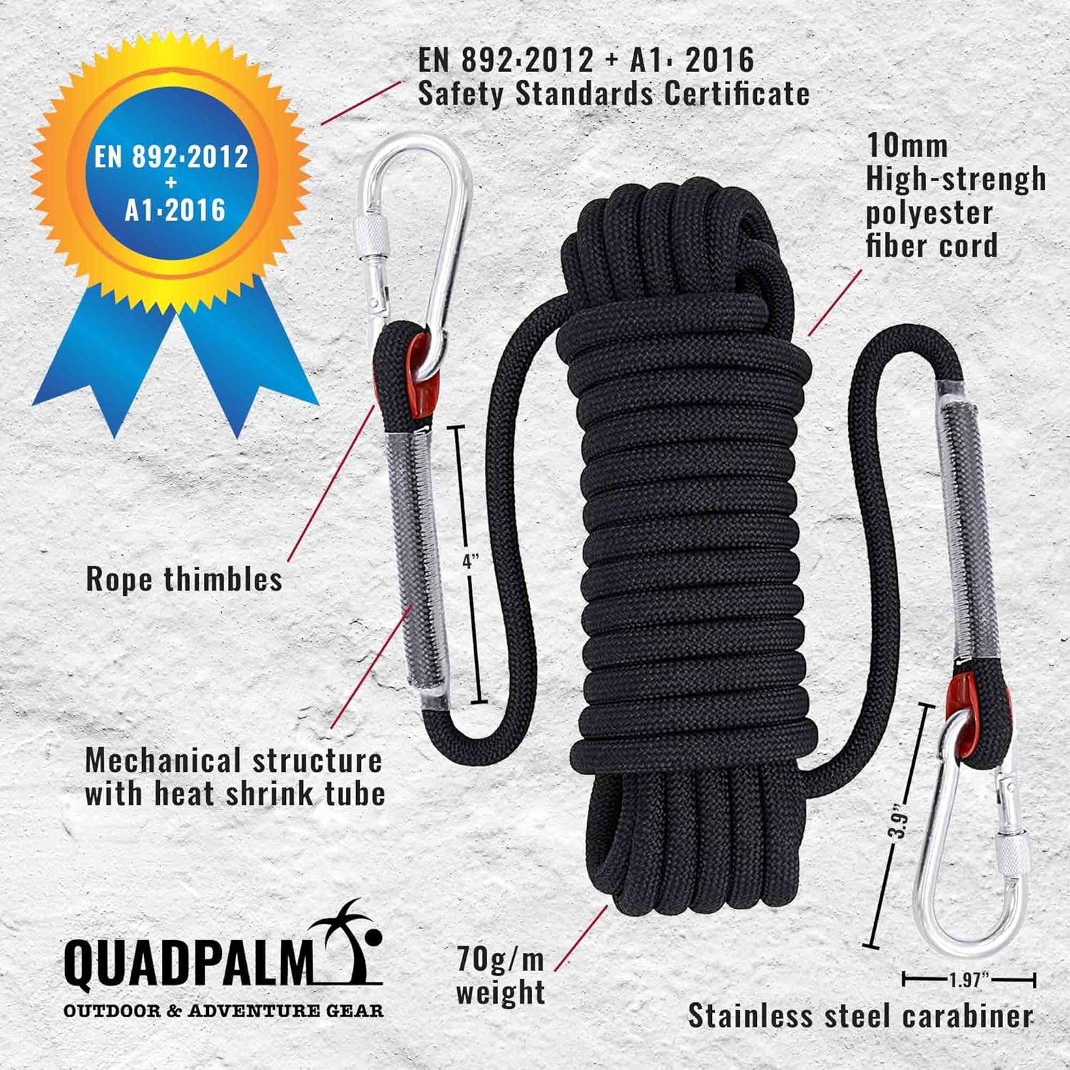 QUADPALM Grappling Hook with 10m Rope – Multifunctional Grapple Hook - 2 Locking