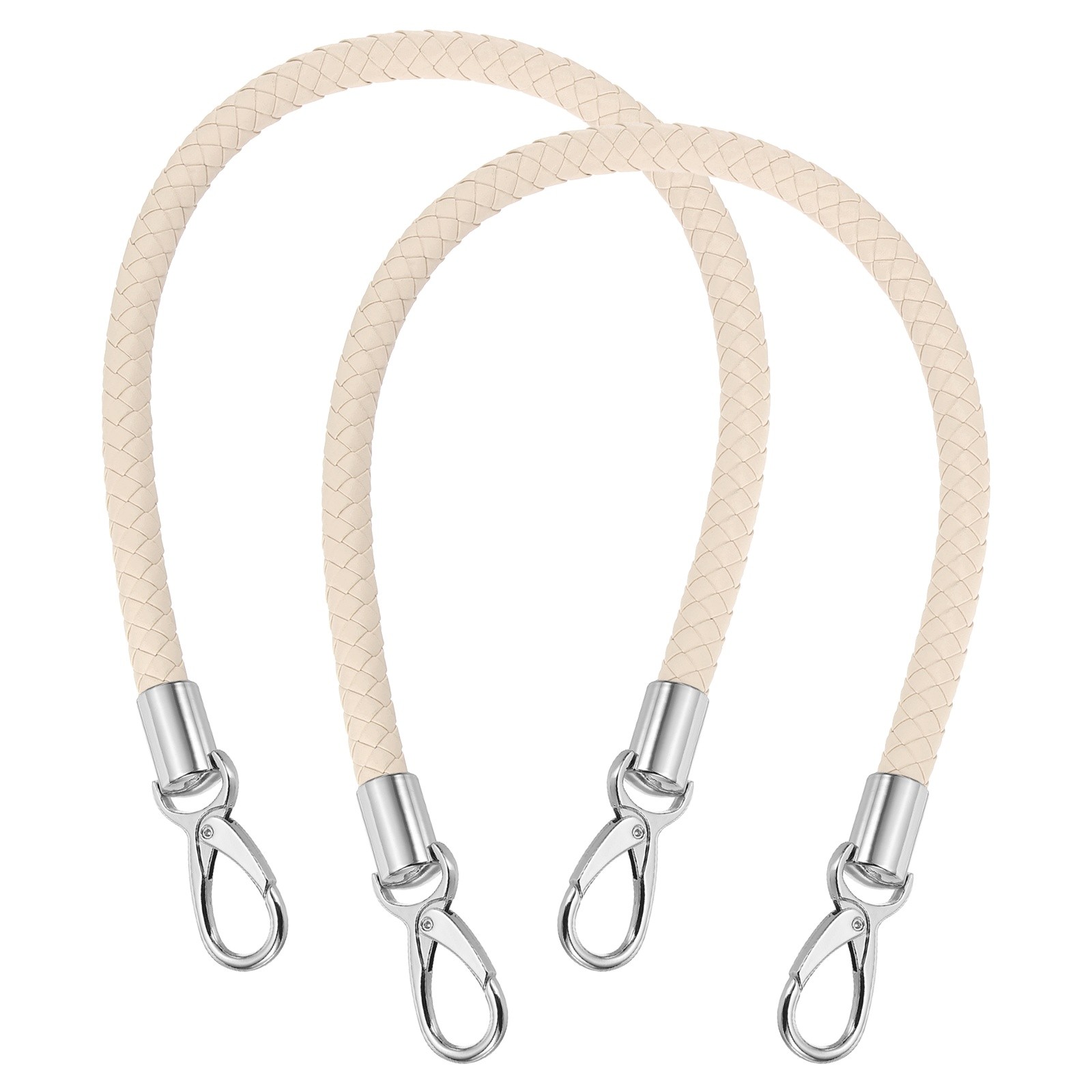 2Pcs 55cm 21.7" Braided Purse Strap Leather Beige Yellow (Silver White Buckle)