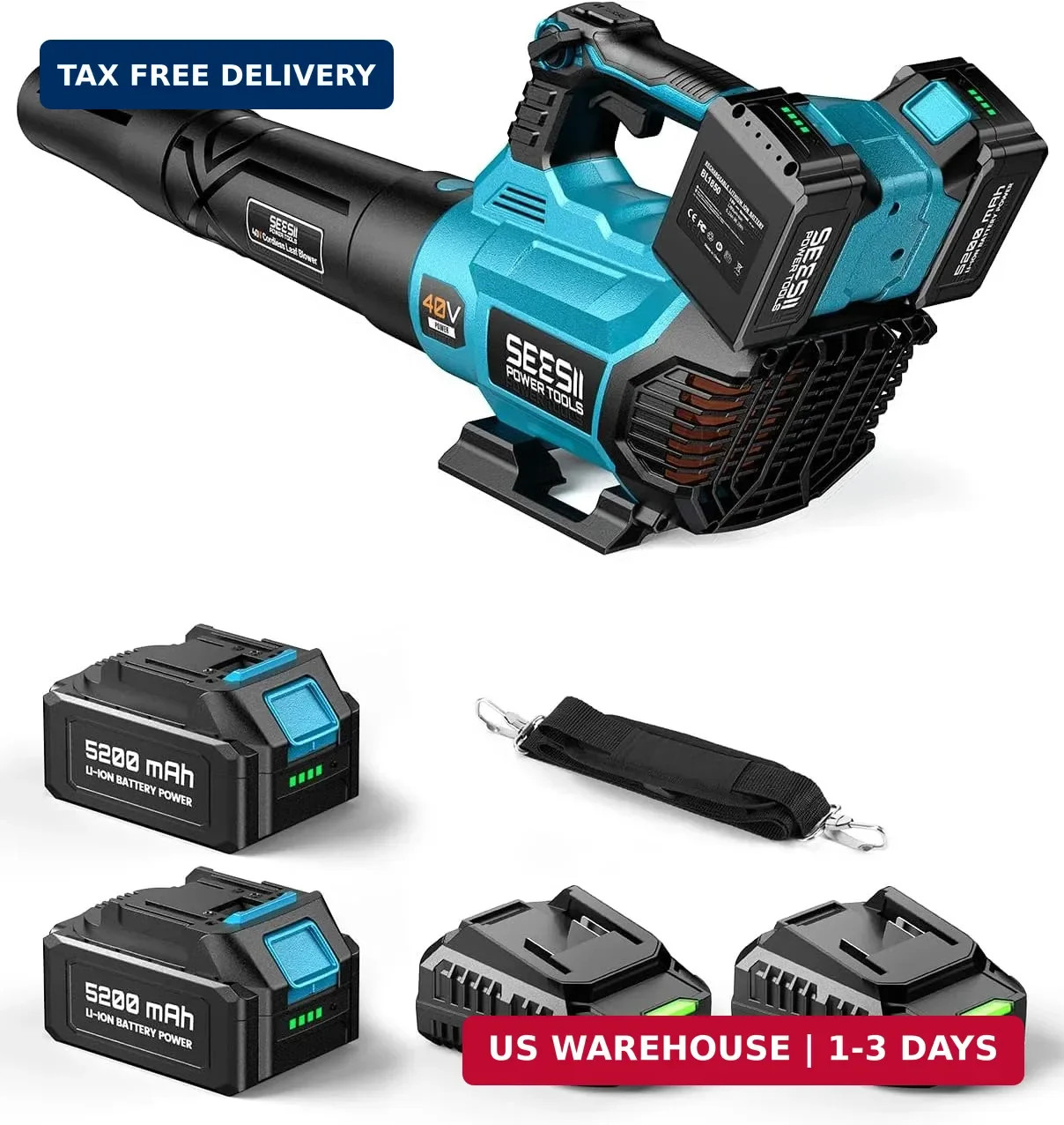 SEESII 40V Leaf Blower Cordless, 650CFM Brushless Motor Battery Powered Leaf Blo