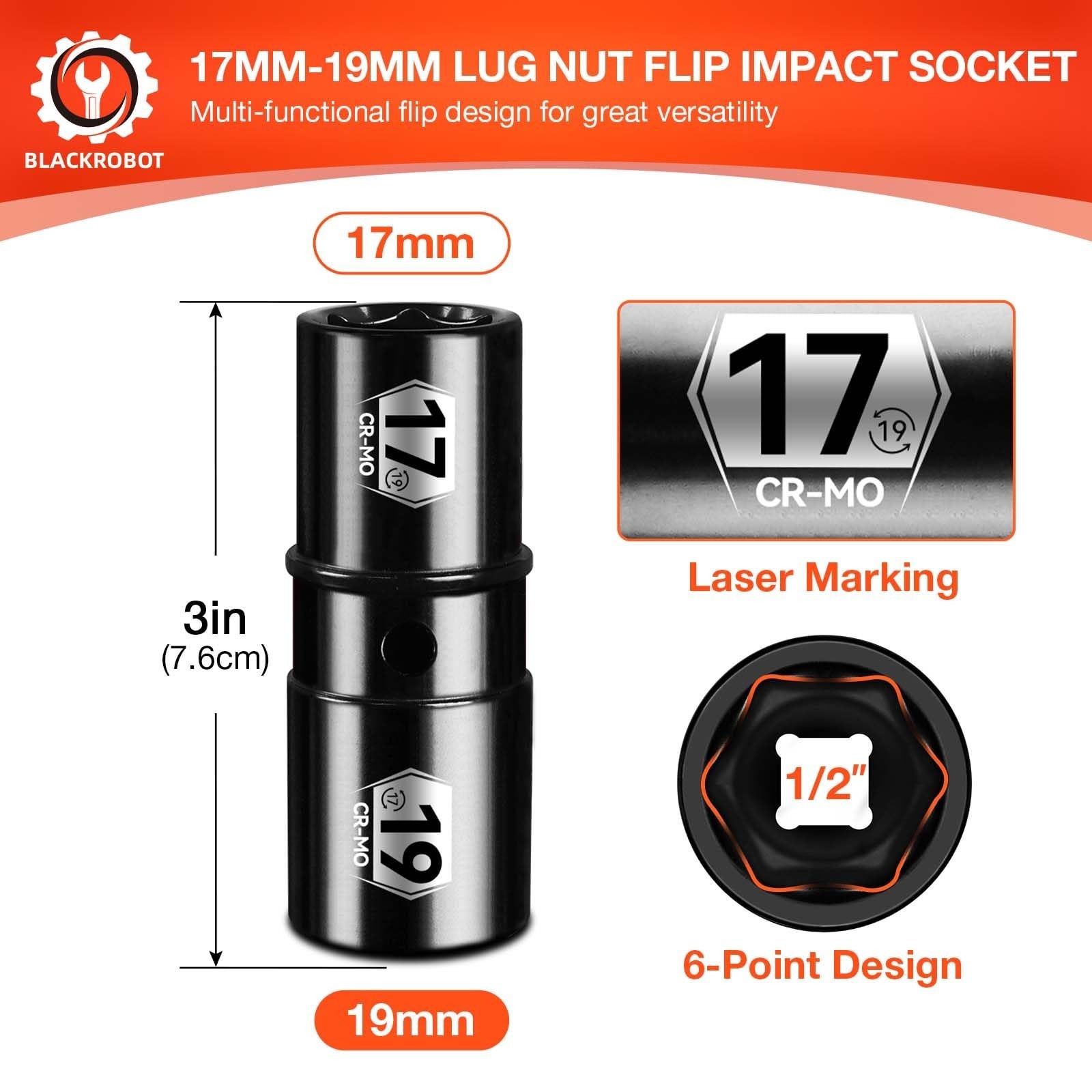 BLACKROBOT 1/2" Drive Impact Lug Nut Socket Set, 17mm x 19mm Impact Socket Se...