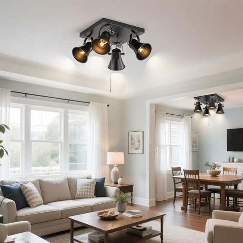 4-Light Square Ceiling Light Fixture with Pull Chain Switch, 4 light (Square)