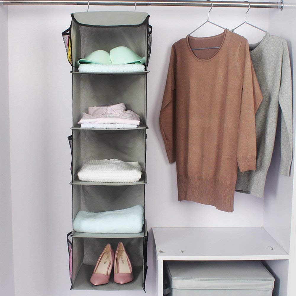 5 Shelves Hanging Closet Organizer 2 Pack with 6 Side Pockets 43" Tall