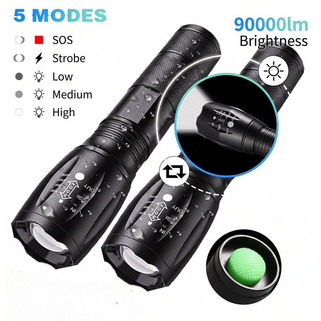 2-8Pack 90000LM LED Flashlight Tactical Torch Waterproof Camping Lamp 5Modes