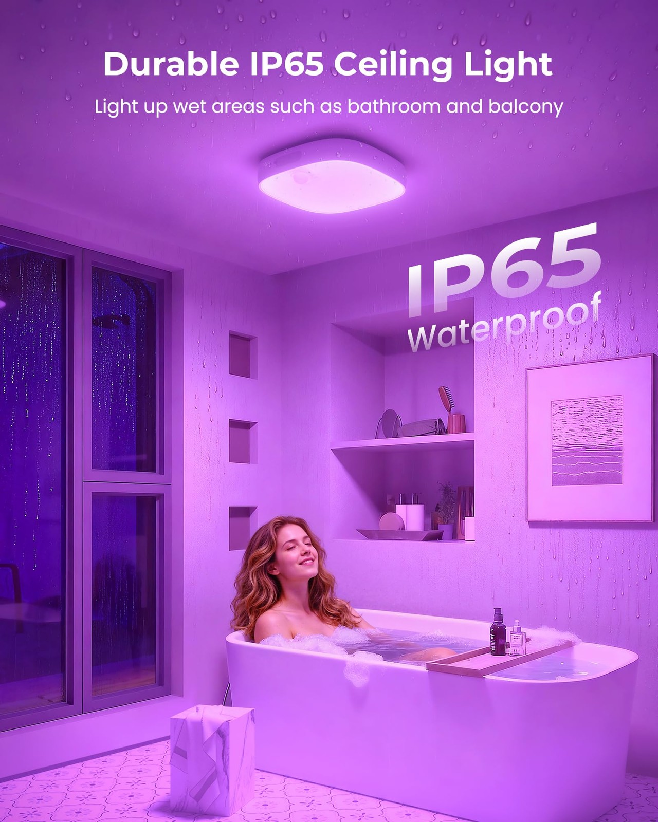 Shower Lights IP65 Waterproof, Motion Sensor Ceiling Light, Rechargeable Clos...