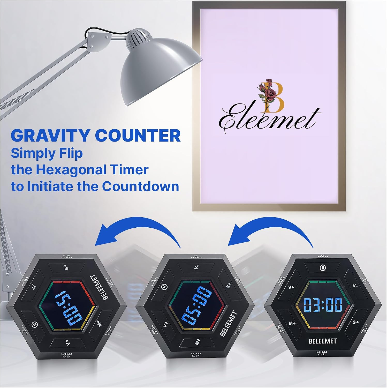 Pomodoro Timer,Hexagon Cube Magnetic Flip,ADHD Tools for Adults/Kids Task Timer