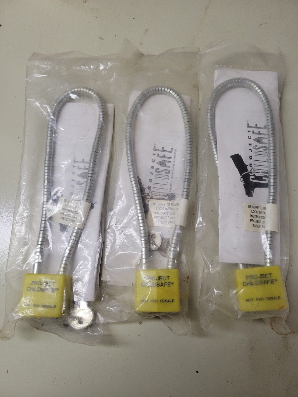 Lot Of 3 Project Childsafe Key Cable Trigger Gun Locks 2 Keys Each Pistol Rifle