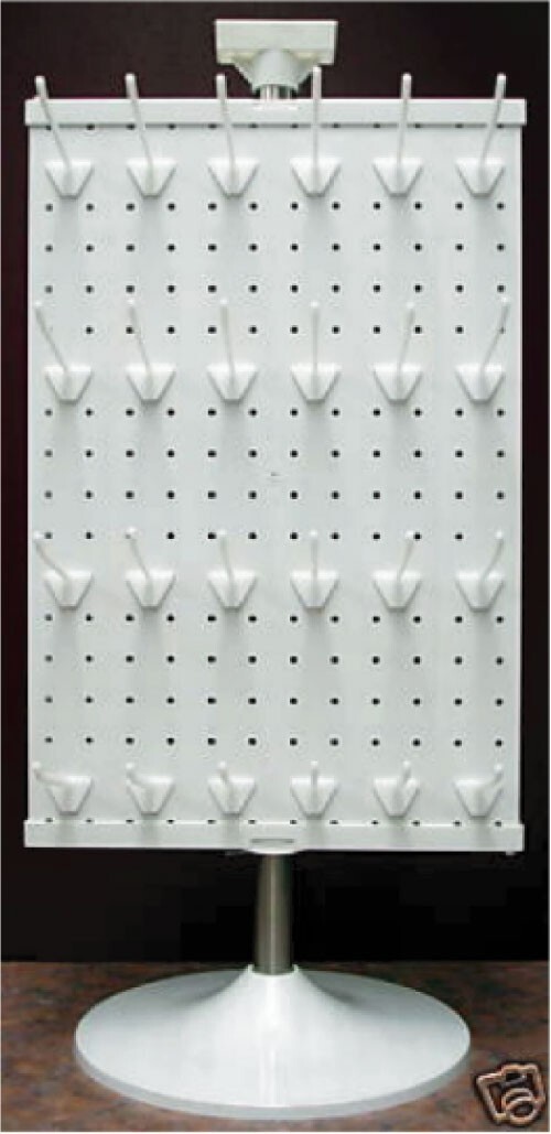 3 Sided White Counter Top Peg Board Spinner Rack Display with Hooks