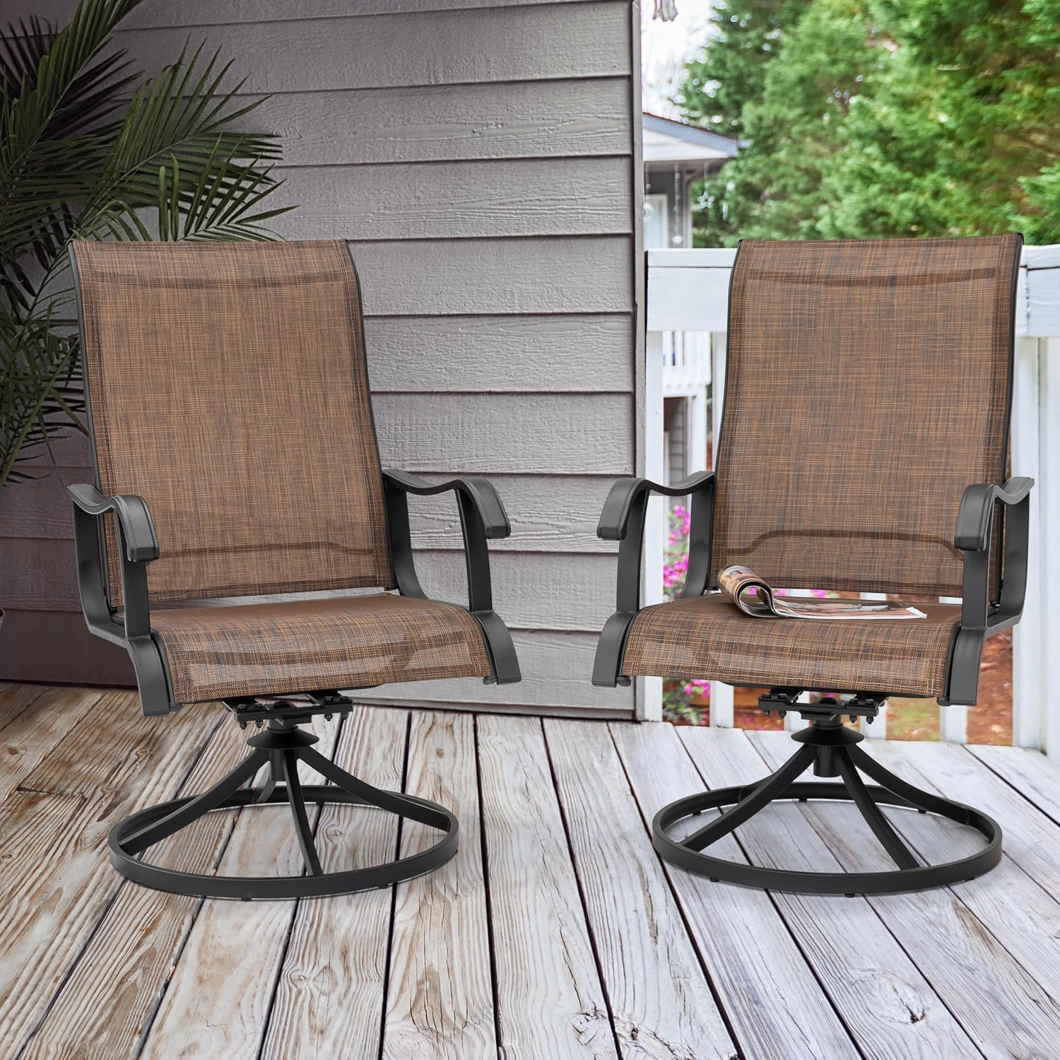 NUU GARDEN Patio Swivel Chair Set of 2, Outdoor Swivel Rocker Dining Chairs with