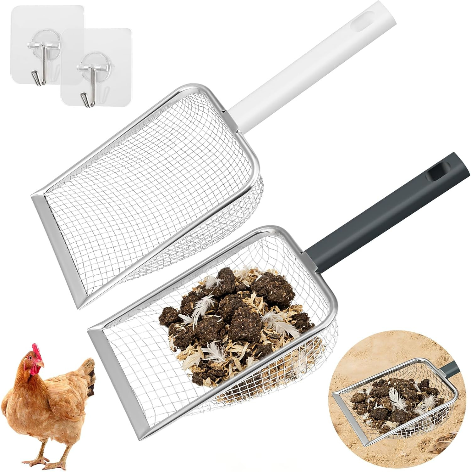 2 Pack Chicken Poop Scooper for Coop, Chicken Coop Shovel with 3.8Mm (Fine) & 5M