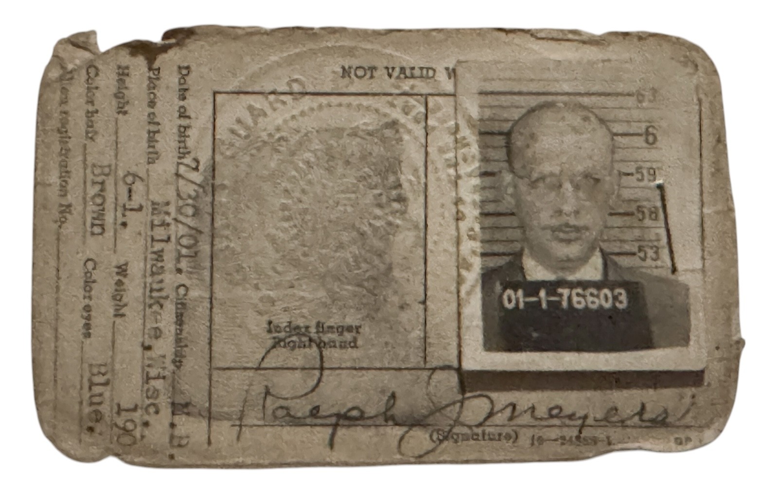 WW2 US Coast Guard ID Card Named Photo Fingerprint Boston MA
