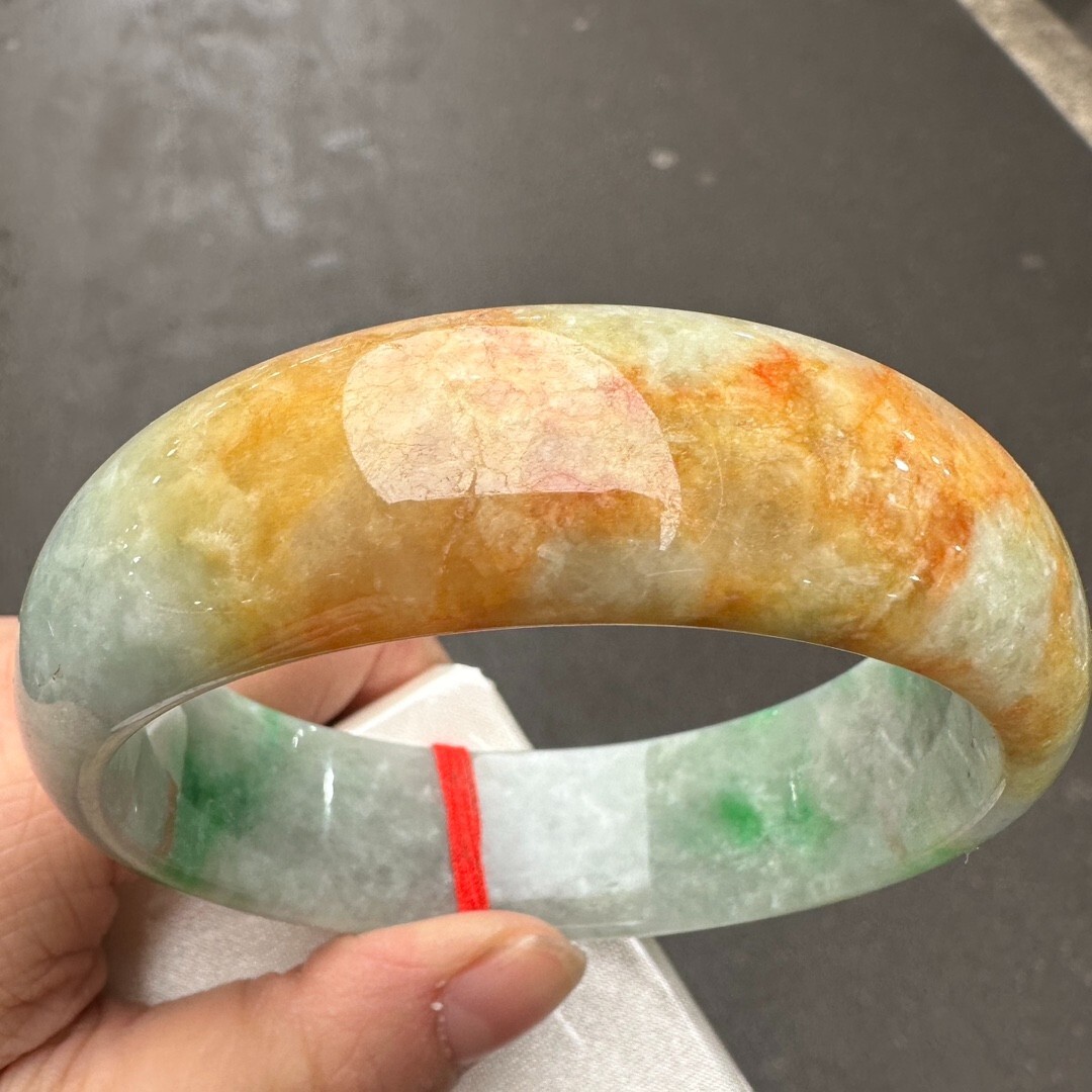 Certified Natural Grade AAA Ice yellow Burmese Jade jadeite bracelet bangle 59MM