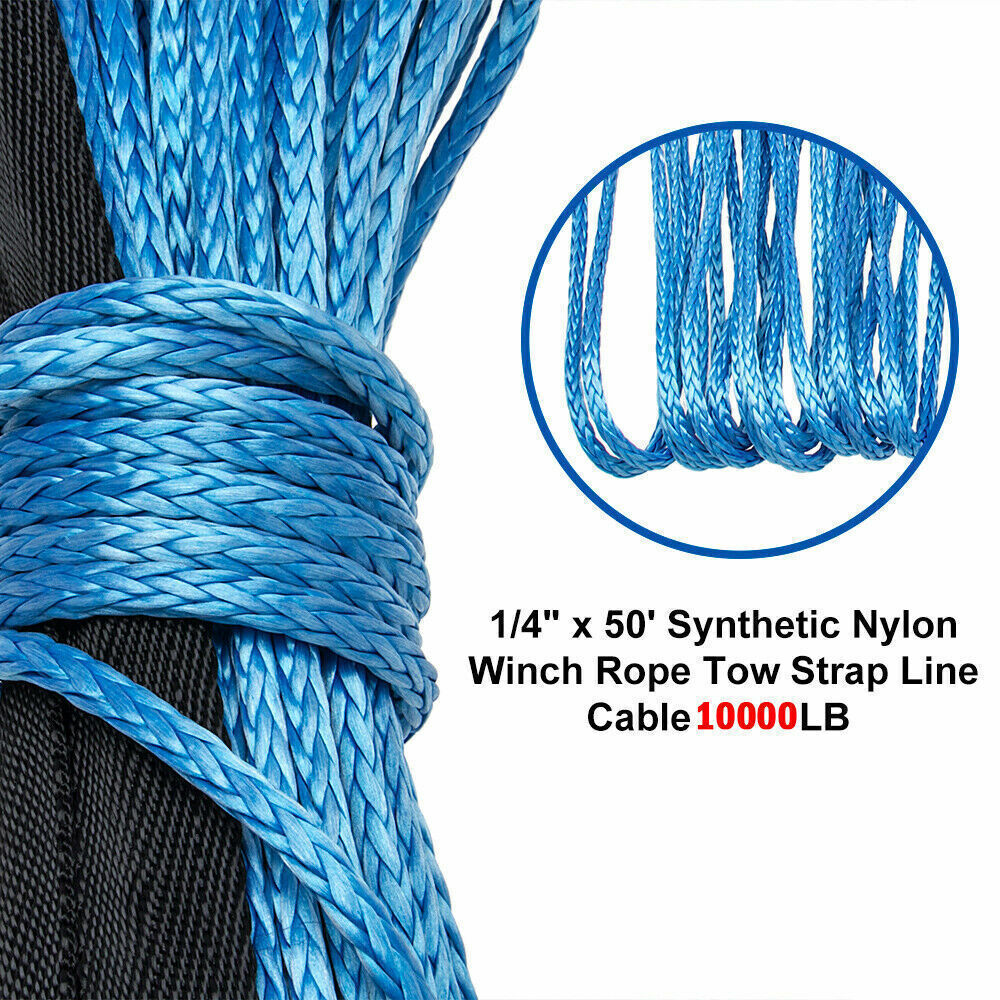 1/4"x50' 10000LBS Synthetic Fiber Winch Rope Line Recovery Cable 4WD W/Sheath DS