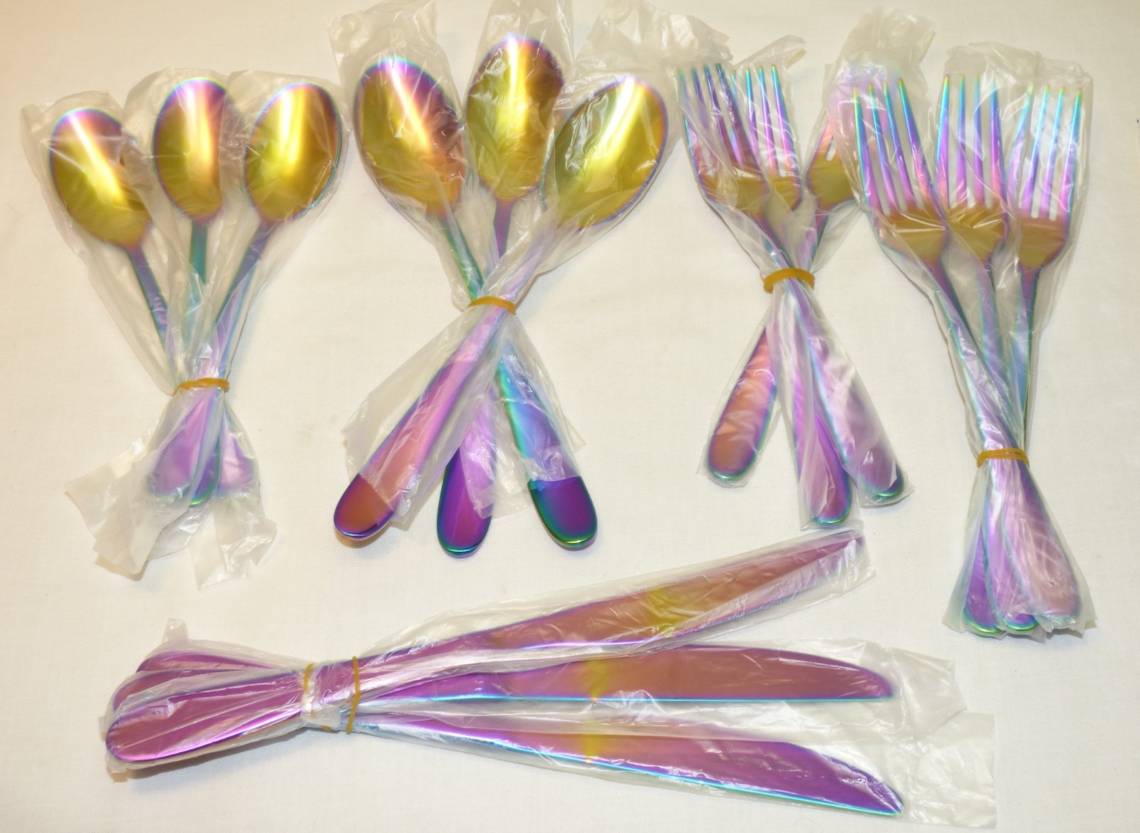 NEW Cambridge BYRAM 20 Pc RAINBOW Color TITANIUM Plating FLATWARE Set Serving 4