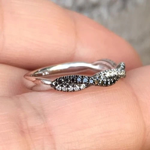 14k White Gold Plated Lab Created Round Cut Black Diamond Engagement Band Ring