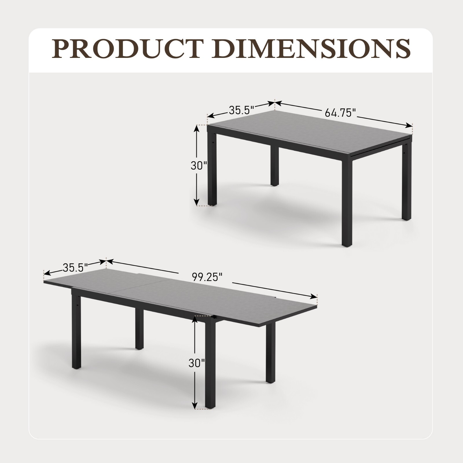 Expandable Patio Dining Table Metal Rectangular Outdoor Table for Garden Porch