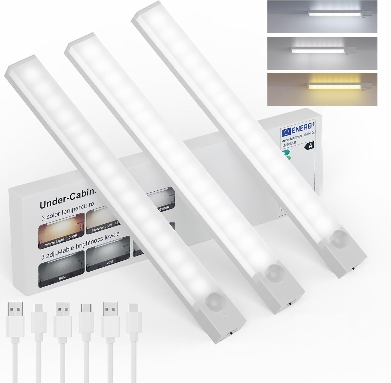 Luces Debajo Del Gabinete, Luz Recargable De 8 Pulgadas Con Sensor De Movimiento