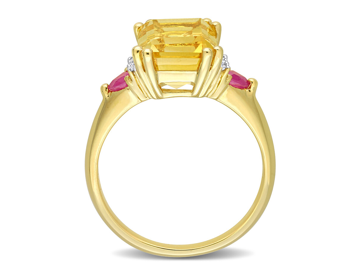 3.50 Carat (ctw) Citrine and Ruby Ring in Yellow Plated Sterling Silver