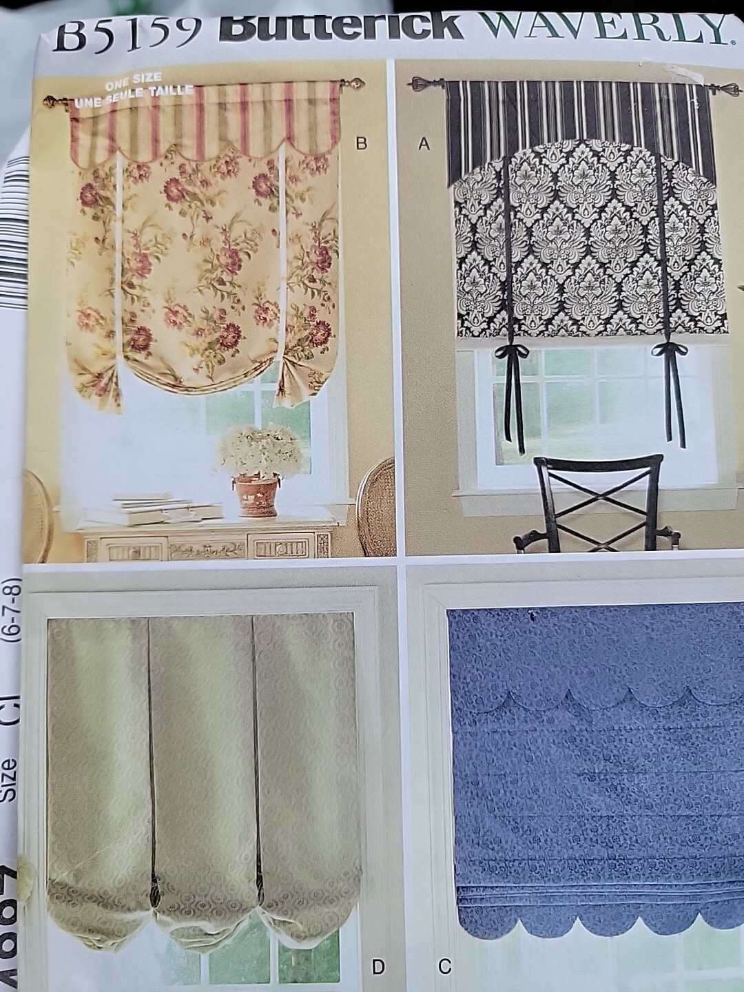 New Uncut Butterick B5159 Waverly Curtain Pattern Windows Sizes 36, 42 & 48”