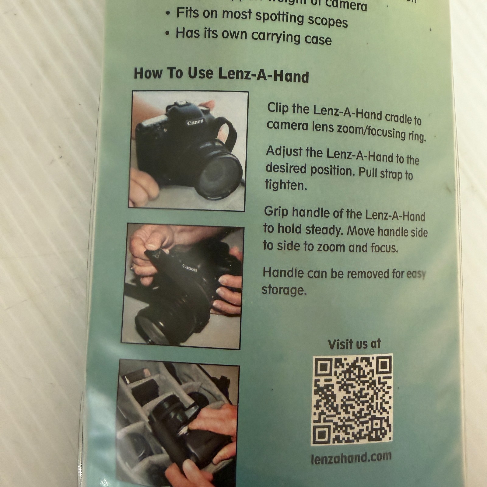 Camera Lens Grip Support Stabilizer By Lenz-A-Hand New In Package