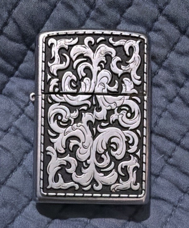 2003 Zippo Lighter Ornate Scroll Filigree Design Working Sparks Collectible