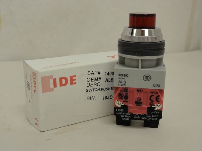 206704 New In Box; Idec ALS23311NR Push Button; Momentary; Red; Illuminated