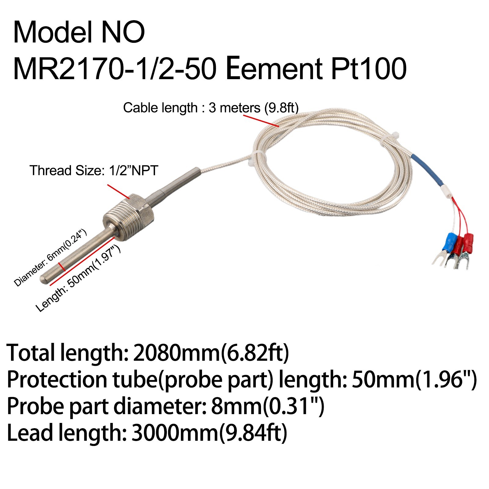 Insulated Thread for pt NPT 1/2 for rtd Pt100 Temperature Sensor Probe